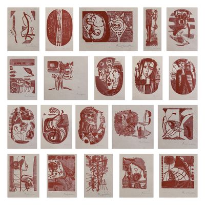 une image représentant un collage de dessins rouges et blancs sur papier