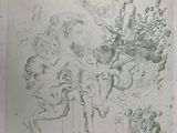 drawing of a man riding a horse and another man riding a horse behind him