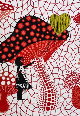 une image représentant un tableau où l'on voit une femme tenant un parapluie rouge