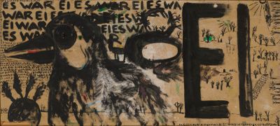 une peinture sur le mur d'un immeuble recouvert de graffitis