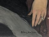 a painting of a woman with a ring on her finger