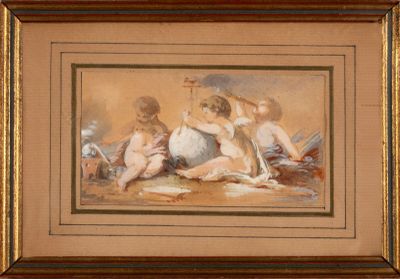 ÉCOLE DE LA FIN DU XVIIIe - DÉBUT DU XIXe SIÈCLE : "Putti aux instrume - Photo 1