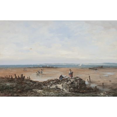 une image représentant un tableau où l'on voit des personnes sur une plage, au bord de l'eau