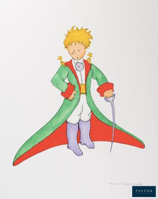 a drawing of a little boy dressed in a green coat and red cape