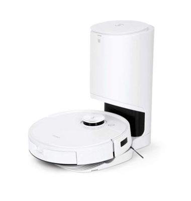an image of a robotic vacuum cleaner on a white surface
