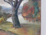 a painting of a tree in the middle of a field