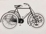 un dessin en noir et blanc représentant un vélo muni d'un panier à l'arrière