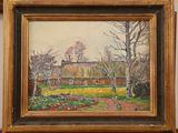 an image of a painting of a house in a field