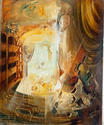 an image of a painting of a woman standing in a room