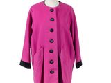 the coat is pink and black and has buttons on the front