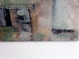 a painting on the wall of a building with a clock on it