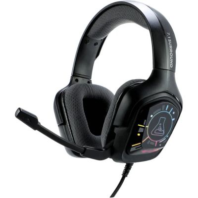 the headset is black and has a microphone attached to it