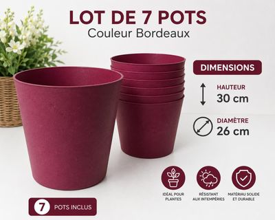 lot de 7 pots couleur bordeaux