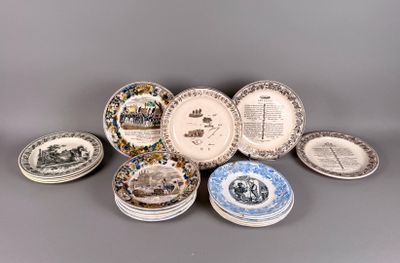 Ensemble de 18 assiettes parlantes.