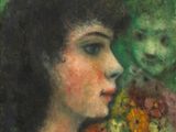 un tableau représentant une femme tenant des fleurs à la main