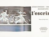 a book with a picture of two fencing players on it