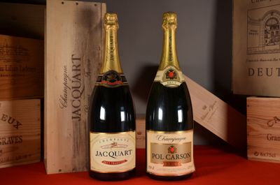 two bottles of wine sitting next to each other on a table