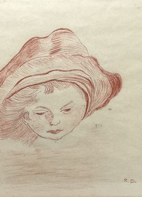 drawing of a young girl with a hat on her head