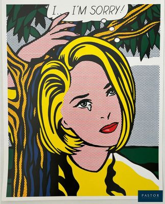 a painting of a woman with a tree in the background