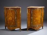pair of louis xv style marquet commode cabinets