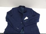 navy blue suit jacket with blue tie and pocketed pocket