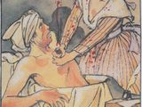 painting of a woman in a bathtub with blood on her face and a man in a bathtub with blood on his face