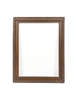 an old wooden frame with a white background