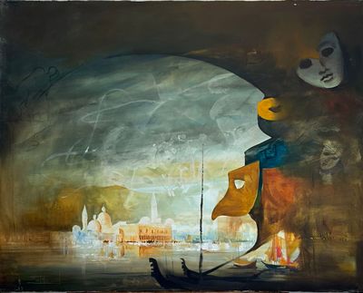 a painting of a boat in a body of water