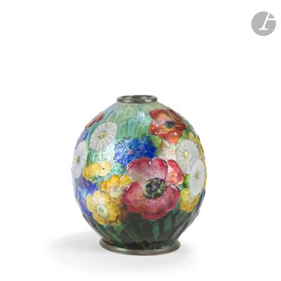 a vase with flowers painted on it on a white surface