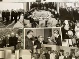 several black and white photos of a group of people at a formal event