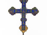 an image of a blue and gold cross on a white background