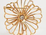 an image of a gold broochle with a diamond in the center