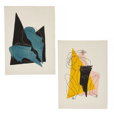deux tableaux représentant une femme et un chat sur fond blanc