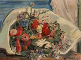 a painting of a bouquet of flowers on a table