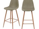 paire de tabourets de bar en tissu vert avec des pieds en bois