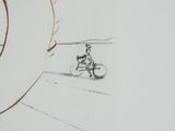 a drawing of a person riding a bike on the street