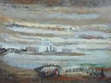 une peinture représentant une peinture d'un bateau sur l'eau