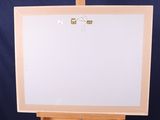 a easel with a white board on it on a blue background