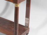 an image of a marble topped table with a shelf underneath it
