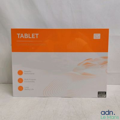 la boîte de la tablette est posée sur une surface blanche