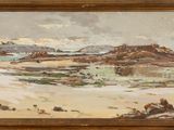une image représentant un tableau représentant une scène de plage, dans un cadre doré