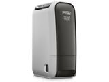 a close up of a white and black air purifier on a white background