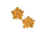pair of gold tone flower earrings on a white background