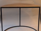 a small table with a wooden top on a white background