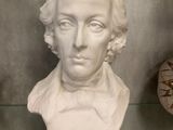 a bust of a man in a glass case