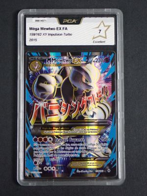 a close up of a card in a plastic case on a table