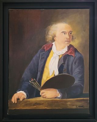 painting of a man holding a brush and a palette in his hand