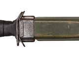 a knife with a black handle on a white background