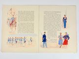 two pages of a book with pictures of people on horseback