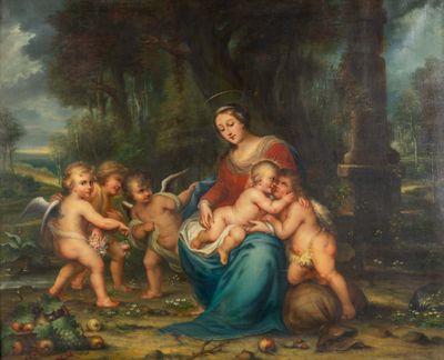 une image d'une peinture représentant une femme tenant un bébé